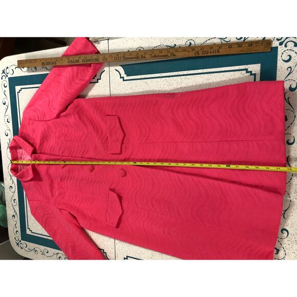 Vintage 1980s Women's Pink Jacket Coat Overcoat Long sleeve Knee length collar - Picture 9 of 9